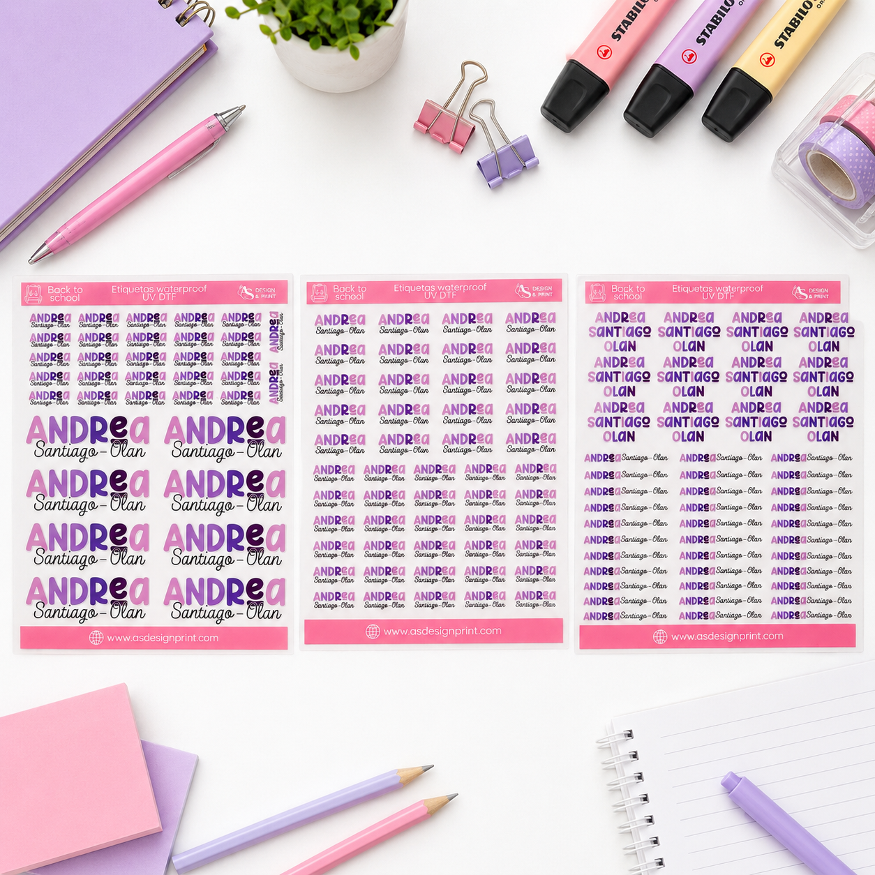 Etiquetas escolares UV DTF (waterproof)