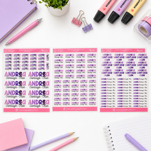 Etiquetas escolares UV DTF (waterproof)