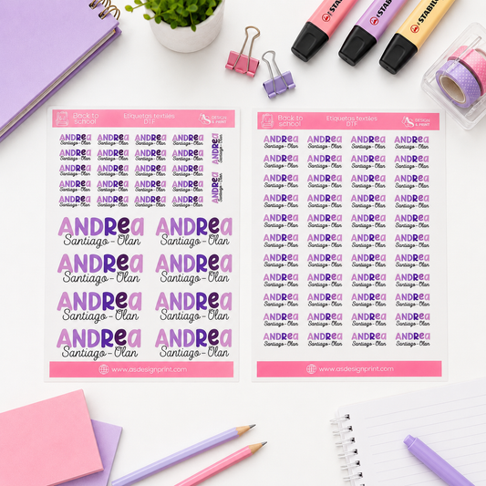 Etiquetas escolares DTF (textil)